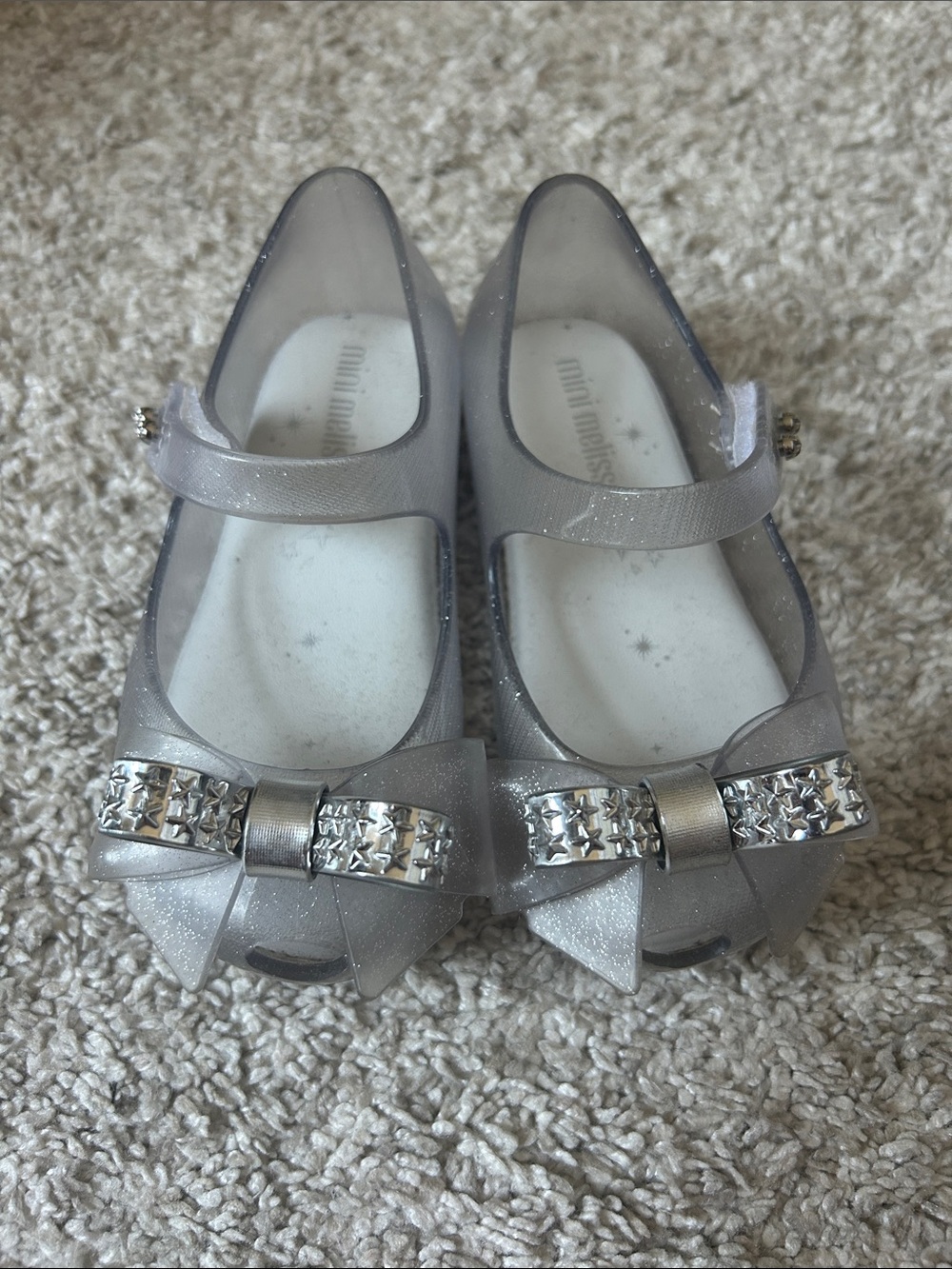 Mini Melissa Silver Glitter Jelly Mary Jane with Bow and Star Studs